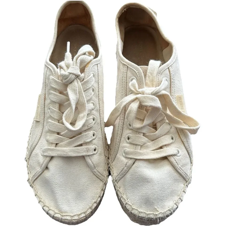Tory Burch Women's Seaside Oxford Canvas Platform Espadrilles Vintage Cream 7.5M